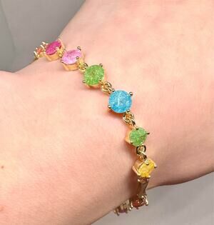 Candy Color Crushed Ice Tennis Bracelet – 18K Gold Plated